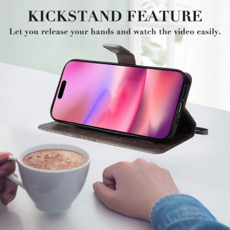 Чехол-книжка Embossed Butterfly для iPhone 16 - серый