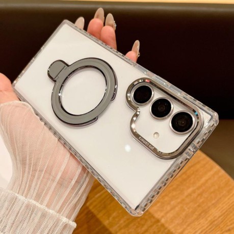 Противоударный чехол Transparent Acrylic MagSafe Lens Holder на Samsung Galaxy S25 5G - серый
