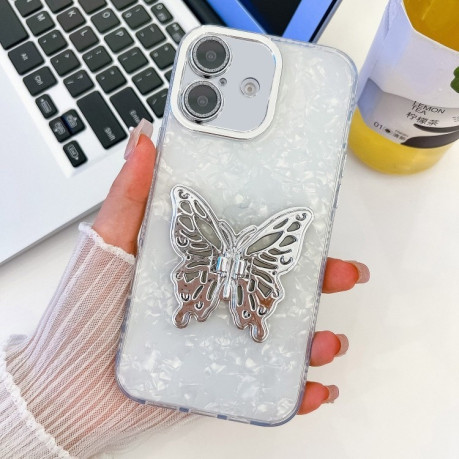 Противоударный чехол Plating Glitter Texture Butterfly для iPhone 16 - White Shell Grain