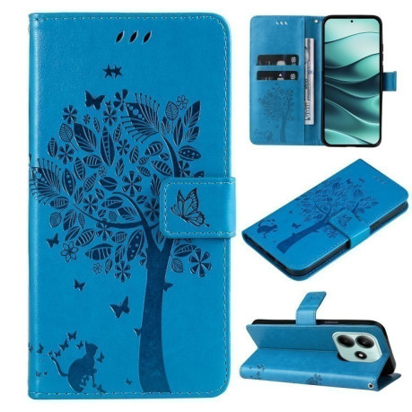 Чехол-книжка Happy Cat Pattern для Xiaomi Redmi Note 14 5G/Poco M7 Pro 5G - синий