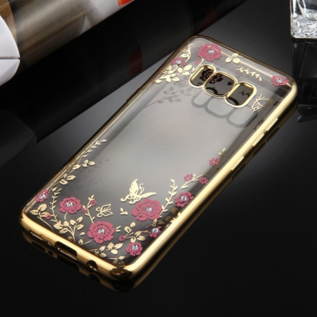 Чехол Flowers Pattern Diamond Encrusted Electroplating на Samsung Galaxy S8 + / G955 -золотой