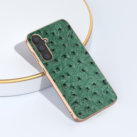 Кожаный чехол ABEEL Genuine Leather Ostrich Texture для Samsung Galaxy S23 FE 5G - зеленый