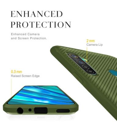 Противоударный чехол Carbon Fiber Texture Protective Case на  Realme 5 Pro/Realme Q - зеленый