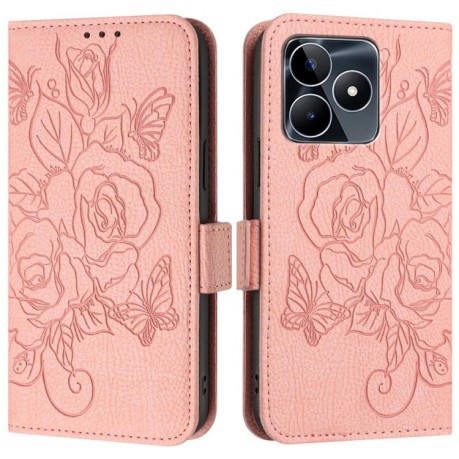 Чехол-книжка Embossed Rose RFID Anti-theft Leather для  Realme Note 50 4G / C51 4G / C53 4G - розовый