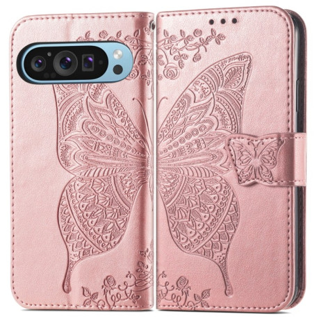 Чехол-книжка Butterfly Love Flower Embossed для Google Pixel 9 - розовое золото