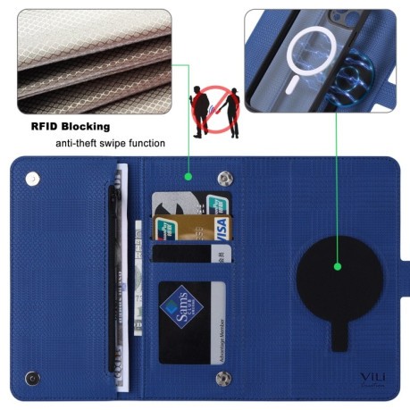 Чехол-книжка ViLi GHB Series MagSafe Magnetic Zipper Leather для Samsung S23 FE - синий