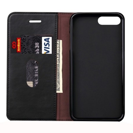 Кожаный Чехол Книжка для iPhone 8 Plus / 7 Plus Черный Retro Crazy Horse Texture со слотом для кредитных карт