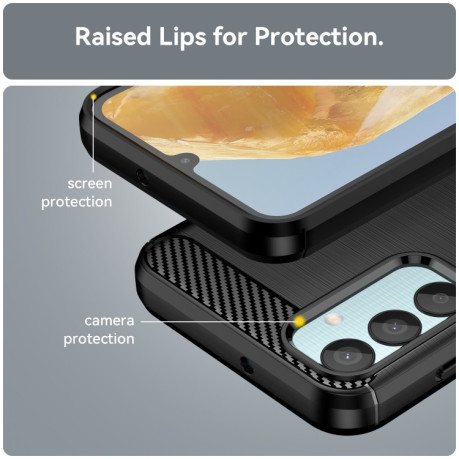 Противоударный чехол Brushed Texture Carbon Fiber на Samsung Galaxy M15 5G - черный