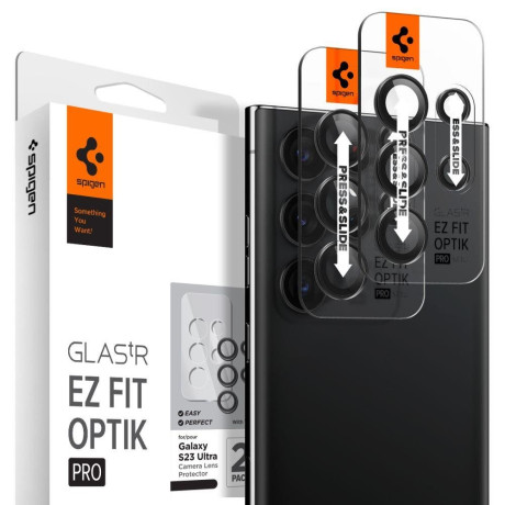 Комплект защитных стекол на камеру Spigen OPTIK.TR ”EZ FIT” для Samsung Galaxy S23 ULTRA - BLACK