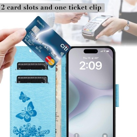 Чохол-книжка Embossed Butterfly для iPhone 16 Plus - синій