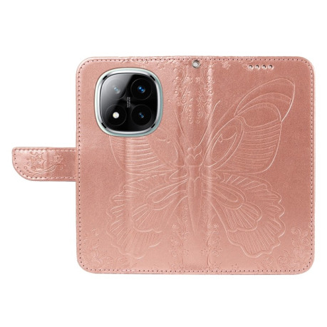 Чехол-книжка Swallowtail Butterfly Embossed Leather для Xiaomi Redmi Note 14 Pro / 14 Pro+ 5G - розовое золото