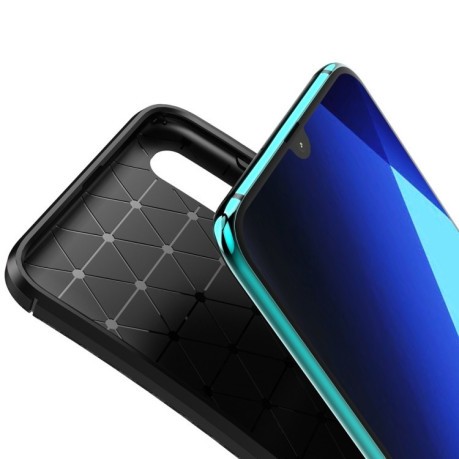 Противоударный чехол Carbon Fiber Texture на Samsung Galaxy A70 -синий
