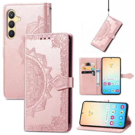 Чехол-книжка Mandala Embossing Pattern на Samsung Galaxy S25 Plus 5G - розовое золото