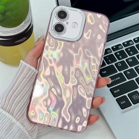 Противоударный чехол Plating Glitter Texture TPU with Lens Film для iPhone 16 Plus - Pink Wrinkles