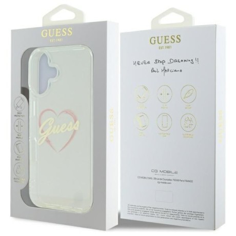 Оригинальный чехол Guess IML Heart для iPhone 16 - Transparent