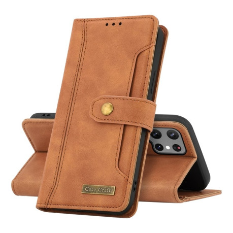 Чехол-книжка Copper Buckle Craft для Samsung Galaxy S22 Ultra 5G - коричневый