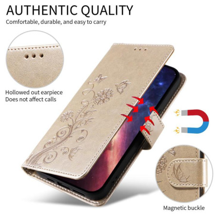 Чохол-книжка Embossed Butterfly Flowers для Xiaomi Redmi Note 14 4G 164.48mm - золотий