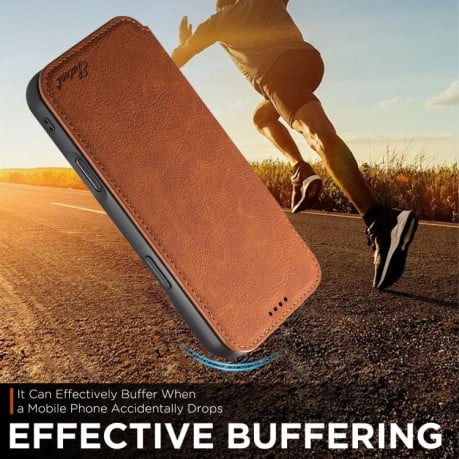 Чехол-книжка Suteni J06 с фактурой Retro Matte Litchi с MagSafe на iPhone 17 - хаки