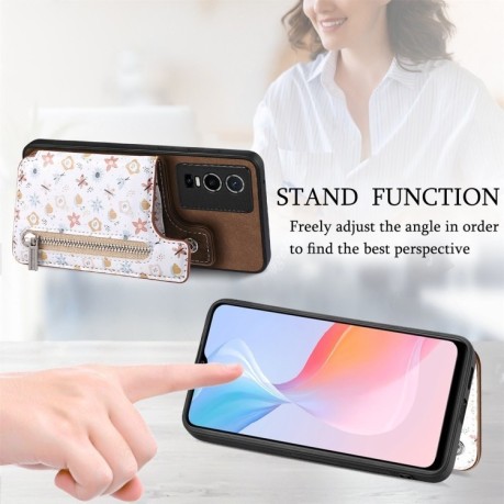 Протиударний чохол Retro Painted Zipper Wallet для Vivo Y76 5G - коричневий