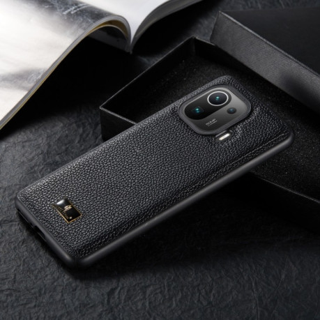 Противоударный чехол Fierre Shann Leather для Xiaomi Mi 11 Pro - Lychee Black
