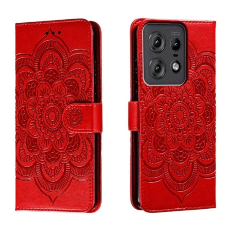 Чохол-книжка Sun Mandala Embossing Pattern для Motorola Edge 50 Pro - червоний