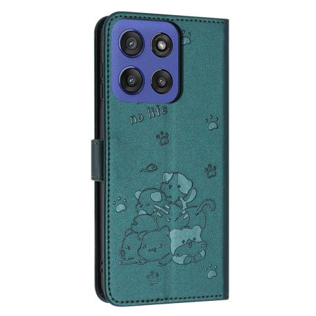 Чохол-книжка Embossed Kitten Phone Leather на Motorola Edge 60 Fusion - зелений