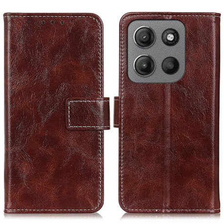 Чехол-книжка Magnetic Retro Crazy Horse Texture на Motorola Moto G15 4G - коричневый