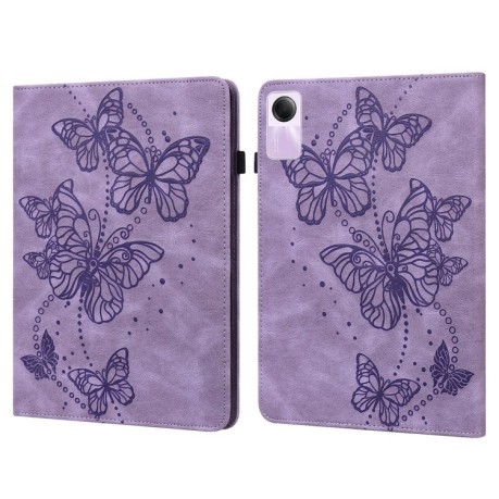 Чехол-книжка Butterfly Rose Embossed для Xiaomi Redmi Pad SE - фиолетовый