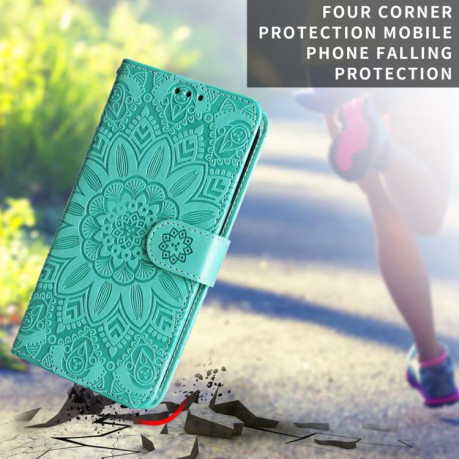 Чехол-книжка Embossed Sunflower для Xiaomi Redmi Note 14 4G 164.84mm - зеленый