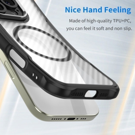 Ударозахисний чохол Carbon Fiber Texture MagSafe Translucent на iPhone 16e - чорний