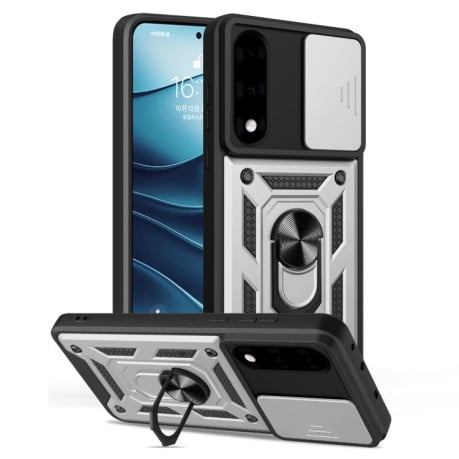 Чохол зі шторкою на камери Sliding Camshield та кишенькою для карт на OnePlus Ace 5 Ultra/Nord 5 - сріблястий