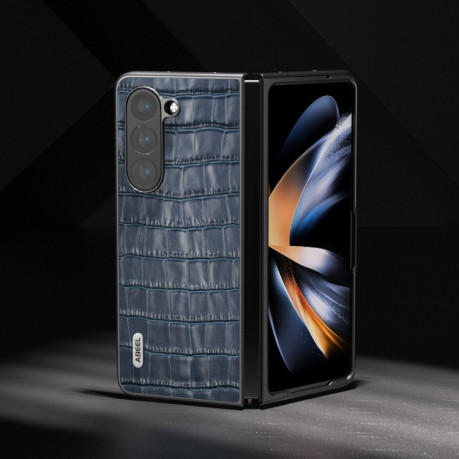 Противоударный кожаный чехол ABEEL Crocodile Texture для Samsung Galaxy Fold 5 - синий