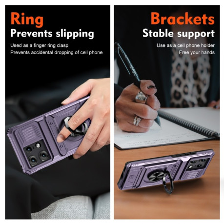 Протиударний чохол Shockproof Card Slot Phone Case with Metal Ring Holder для Motorola Edge 50 Pro - фіолетовий