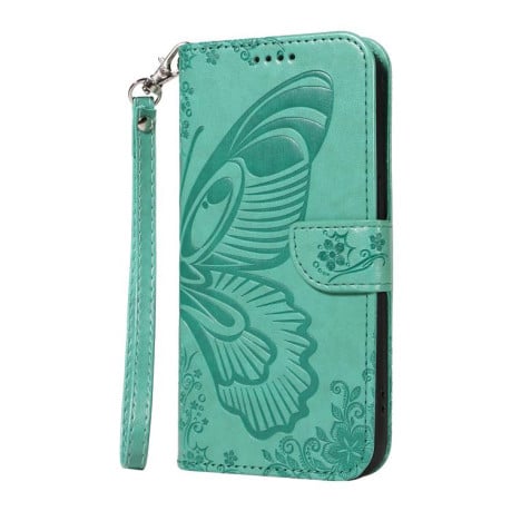 Чехол-книжка Swallowtail Butterfly Embossed Leather на Samsung Galaxy A07 5G - зеленый
