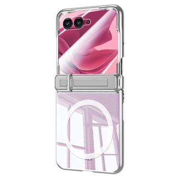 Прозорий чохол Escase з магнітним кільцем і вбудованою плівкою на Motorola Razr 70 Ultra / 60 Ultra — сріблястий