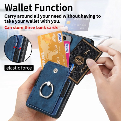 Чехол Retro Skin-feel Ring Multi-card Wallet для Samsung Galaxy S24 Ultra 5G - синий