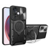 Чехол со шторкой камеры CD фактурой и подставкой на OPPO Reno11 F 5G Global - черный