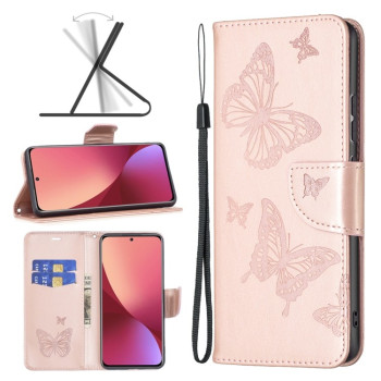 Чохол-книжка Butterflies Pattern на Xiaomi Mi 12 - рожеве золото