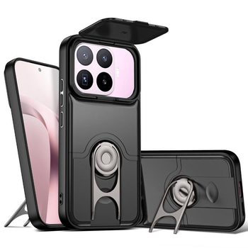 Противоударный чехол Escase со шторкой камеры и вращающимся держателем на Xiaomi 17T 5G — чёрный