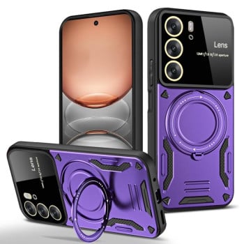 Противоударный чехол Large Window с MagSafe и подставкой на Realme C75 4G — фиолетовый