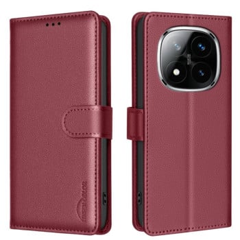 Чехол-книжка Litchi Texture RFID Anti-theft Leather для Xiaomi  Redmi Note 14 Pro 4G - красный