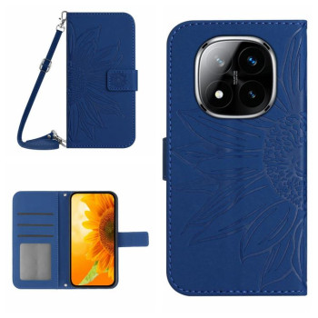 Чехол-книжка Skin Feel с рисунком подсолнуха на Redmi Note 14 Pro 4G - синий