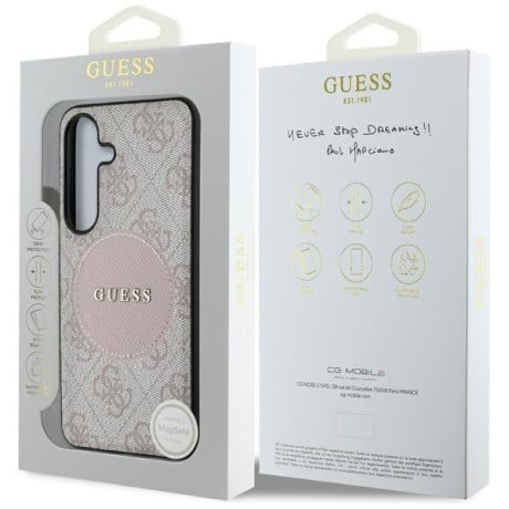 Оригінальний чохол Guess 4G Round Patch Classic Logo MagSafe для Samsung Galaxy S25 Plus - Pink