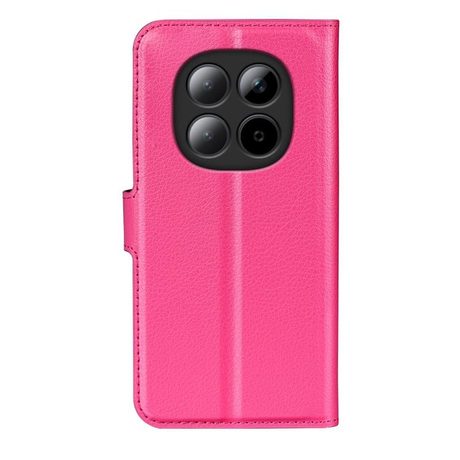 Чехол-книжка с фактурой Litchi и магнитным хлястиком на Xiaomi Redmi Note 15 4G / 5G /Poco M8164mm — розово-красный