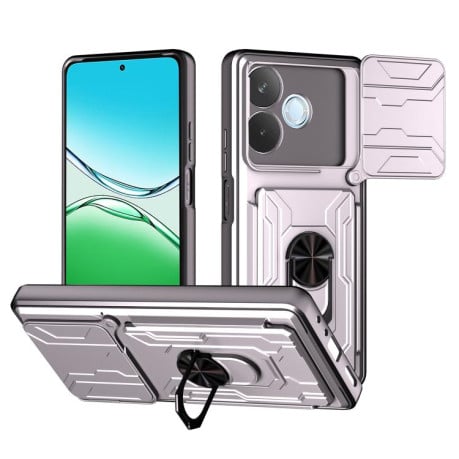 Чехол со шторкой на камеры Sliding Camshield и кармашком для карт на OPPO A5 Pro 5G Global - белый