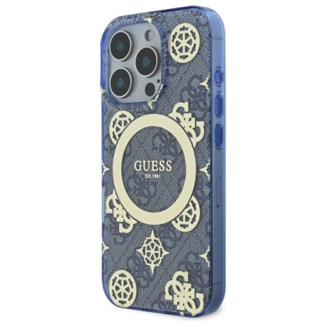 Оригінальний чохол Guess IML Peony On 4G Background MagSafe для iPhone 16 Pro - Blue