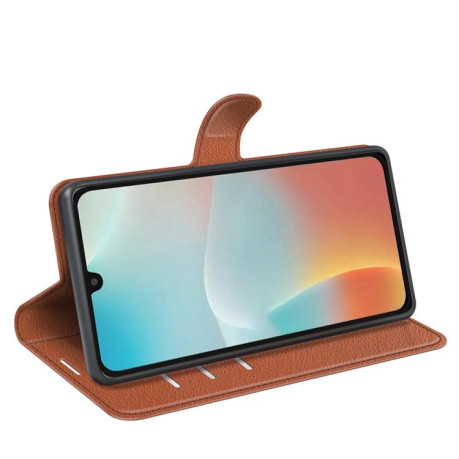 Чехол-книжка Litchi Texture Horizontal Flip Leather на Samsung Galaxy M16 / F16 - коричневый