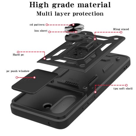 Чохол зі шторкою на камери Sliding Camshield та кишенькою для карт на OnePlus Ace 5 Racing / Nord CE5 4G - золотий