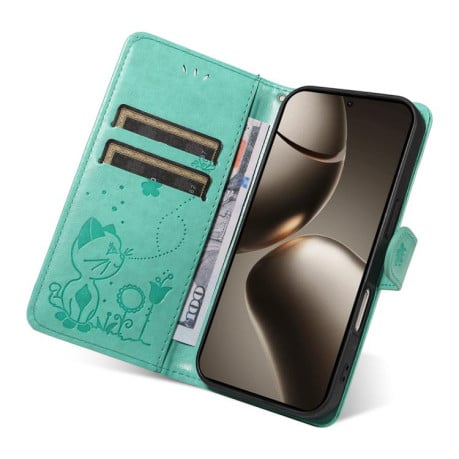 Чехол-книжка Cat Embossing Pattern на Xiaomi 15T Pro 5G EU 173mm - зеленый