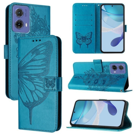Чехол-книжка Embossed Butterfly для Motorola Moto G85 - синий